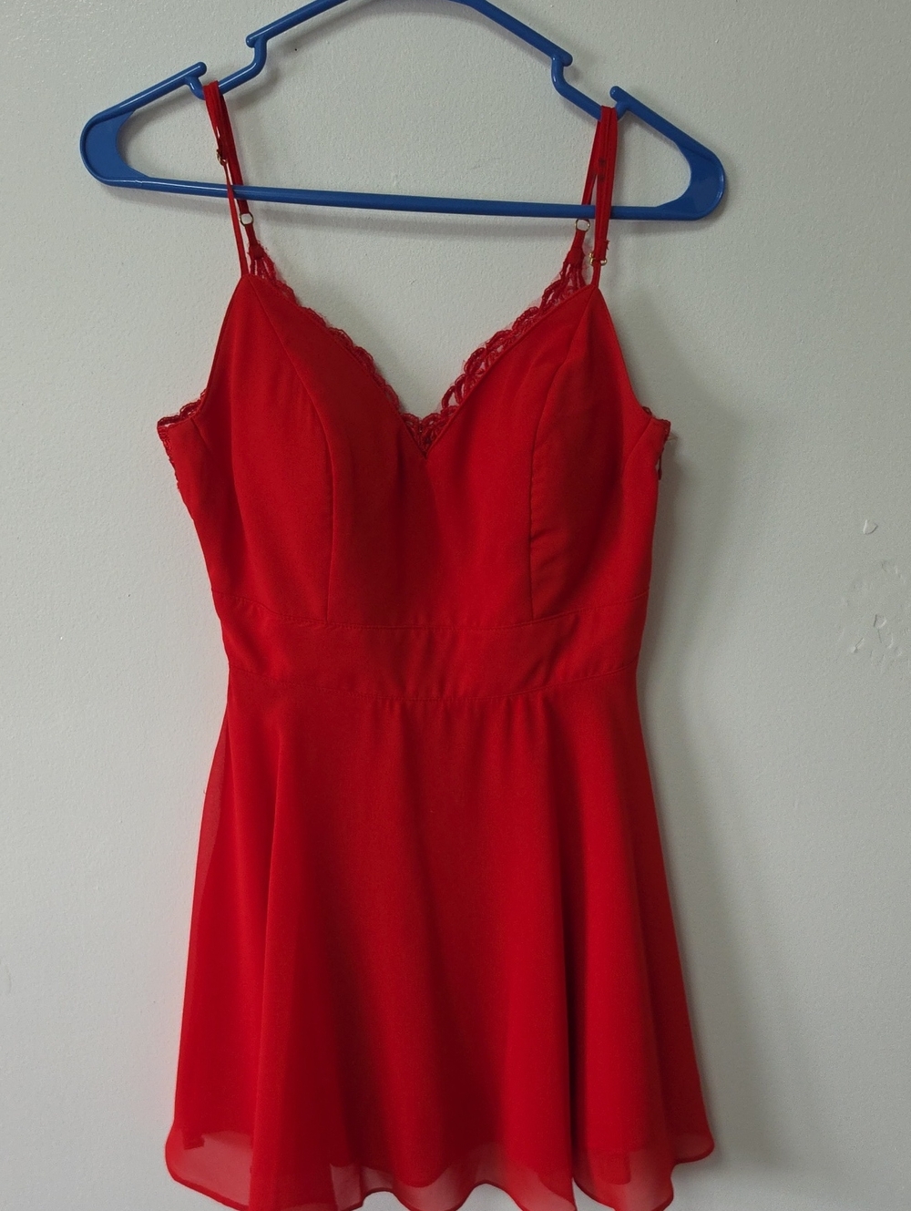 Lulu's Red Lace-Trim Spaghetti Strap Dress